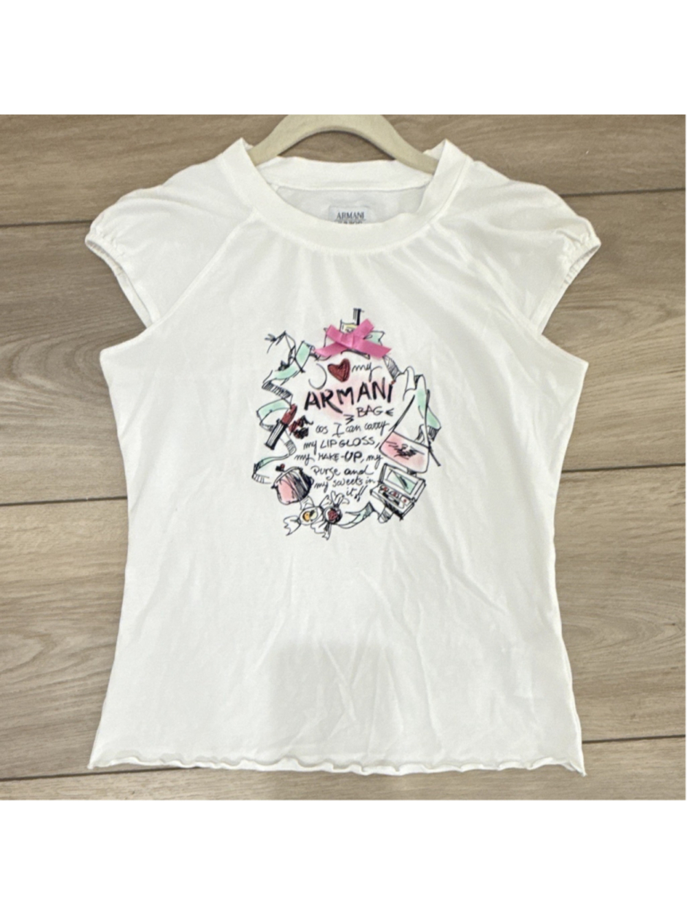 Armani Junior Girls White Logo Graphic Crew Neck Cap Sleeve T-Shirt 14A